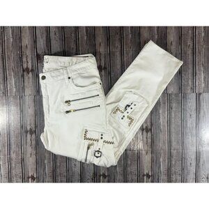 ROBINS military cargo pant sz 38 white w black diamond aurum crystals NWOT $349